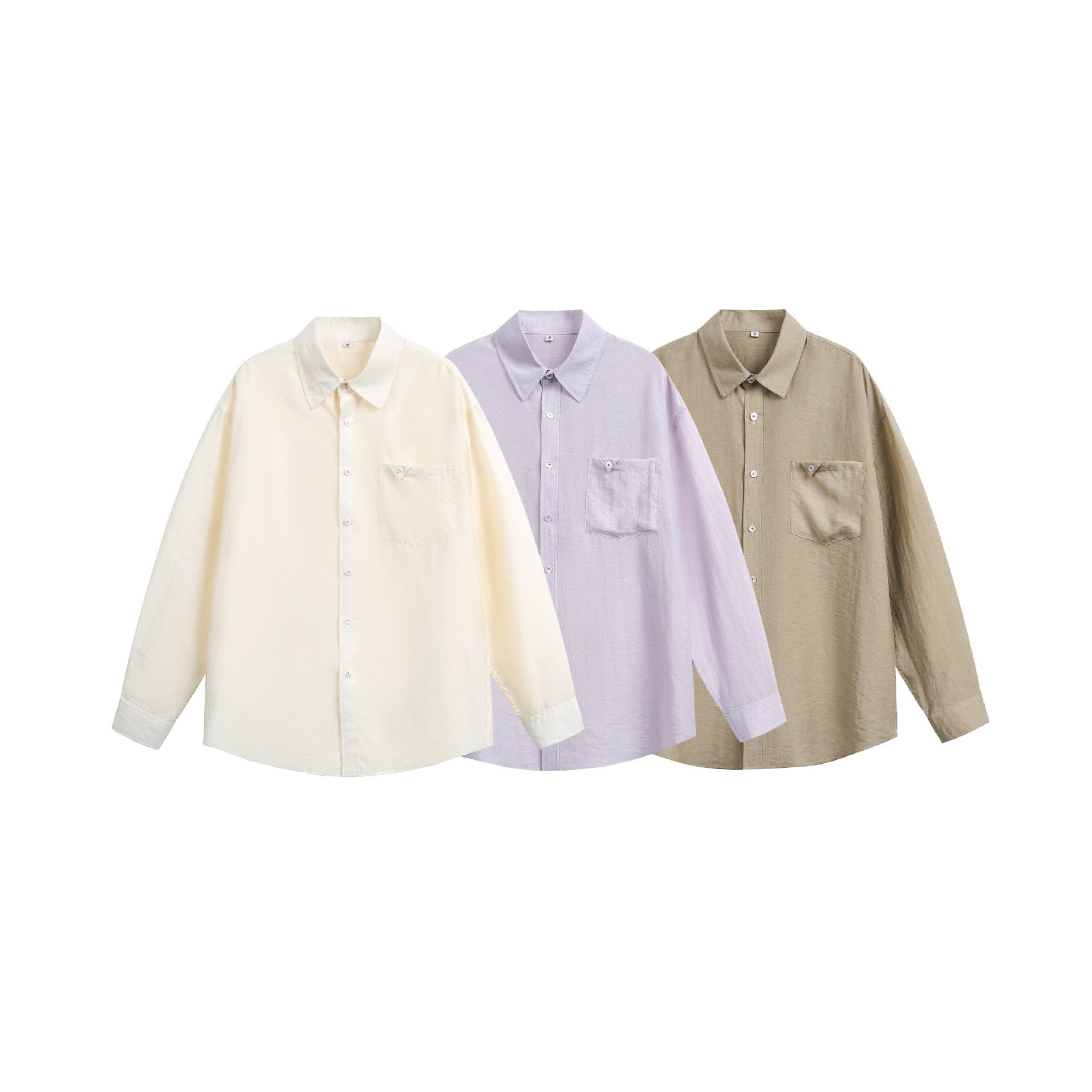 Women's Oversize Linen Blend Shirt Blouse with Large Kent Collar and Patch Breast Pocket Chichicherry