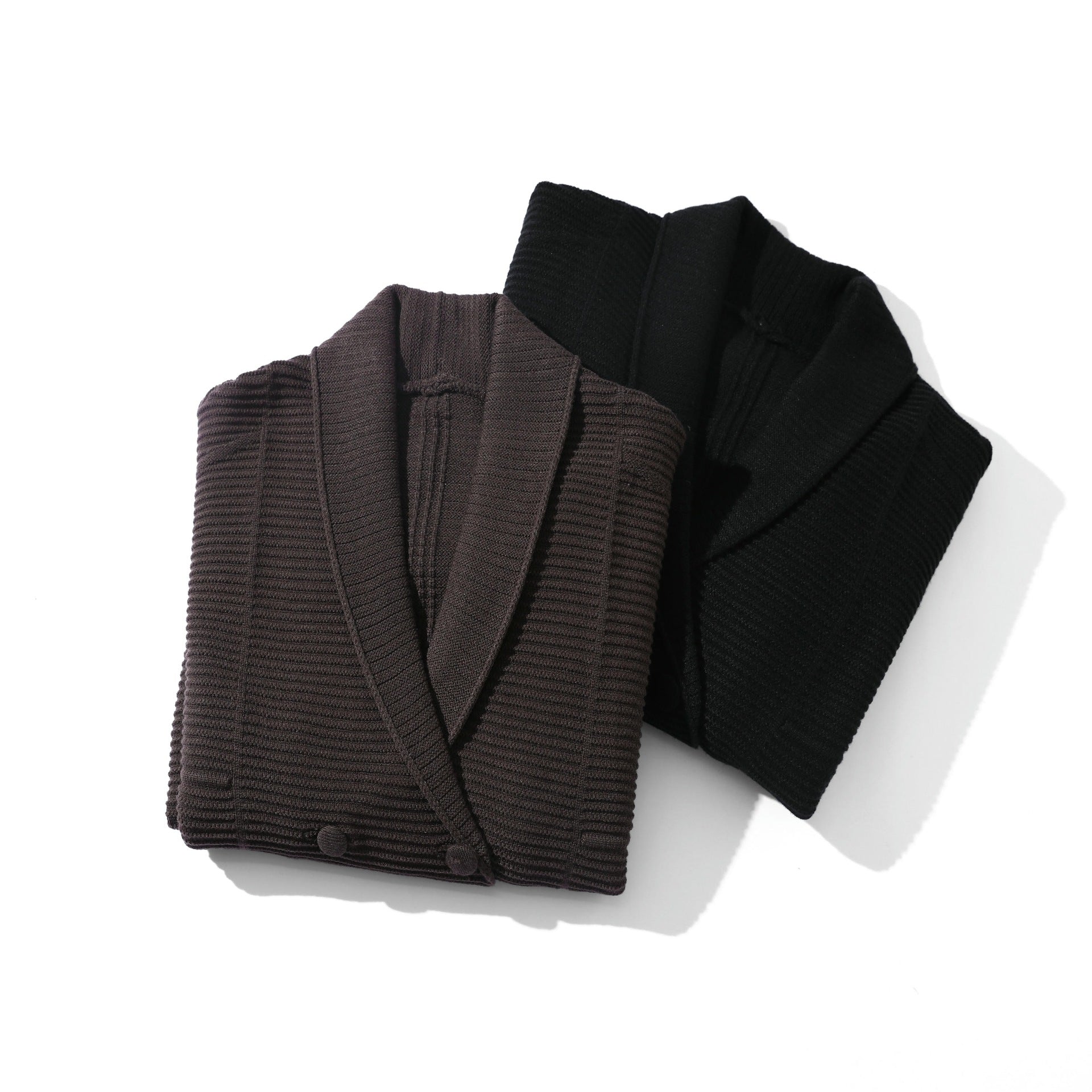 Women's Double-Breasted Knit Cardigan with Shawl Collar and Textured Knit Chichicherry