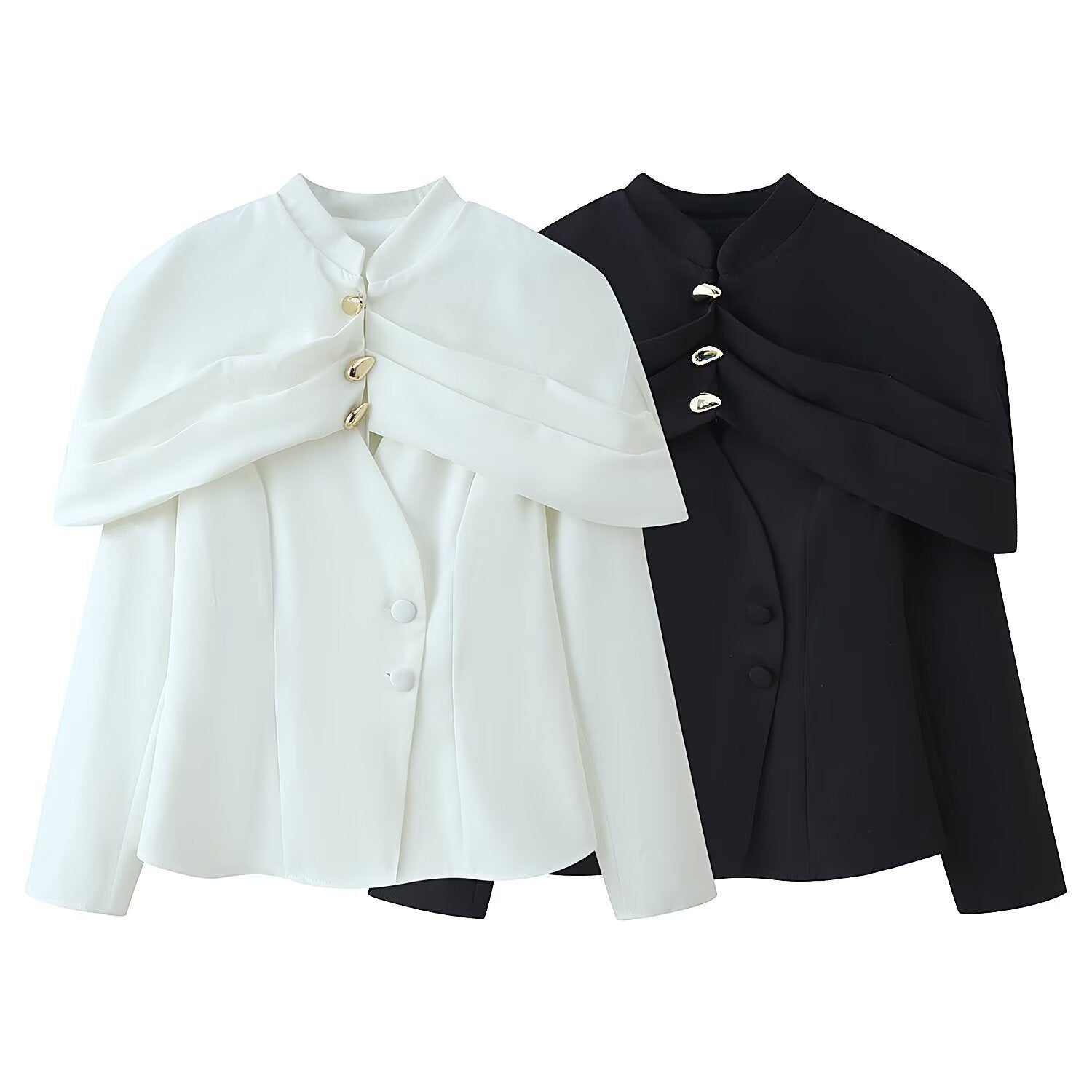Women's cape blazer with double capelet, stand-up collar and fitted silhouette Chichicherry