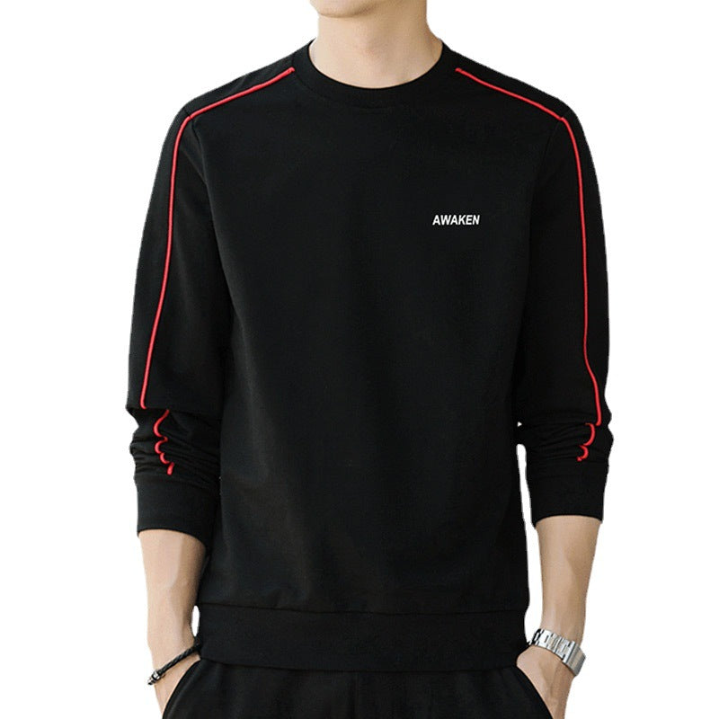 Men's Long Sleeve Sweatshirt with Round Neck, Contrast Piping & Minimal Logo Chichicherry