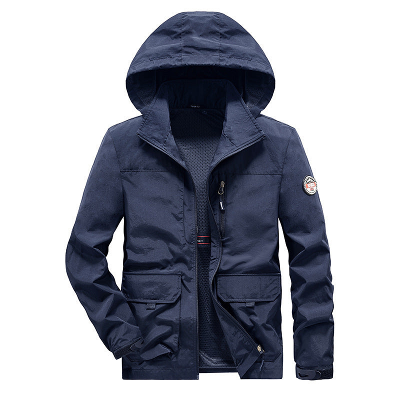 Men's Ultra-Light Hooded Field Jacket with Mesh Lining and Multiple Pockets Chichicherry