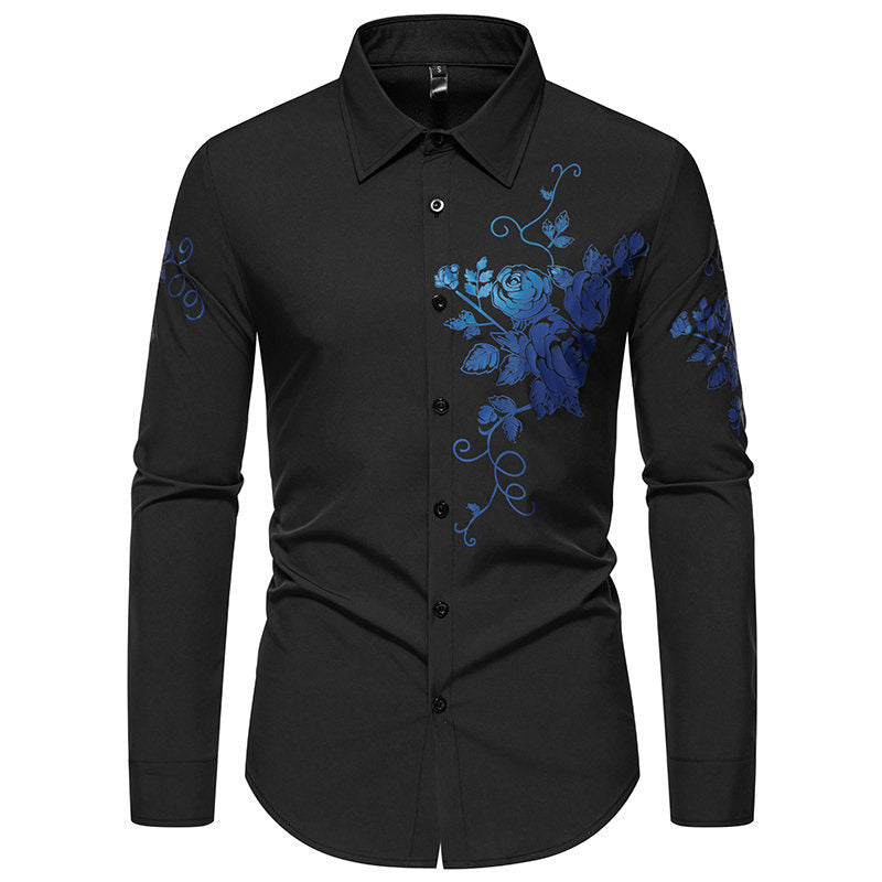 Men's Slim-Fit Long Sleeve Shirt with Floral Print and Tailored Cut Chichicherry