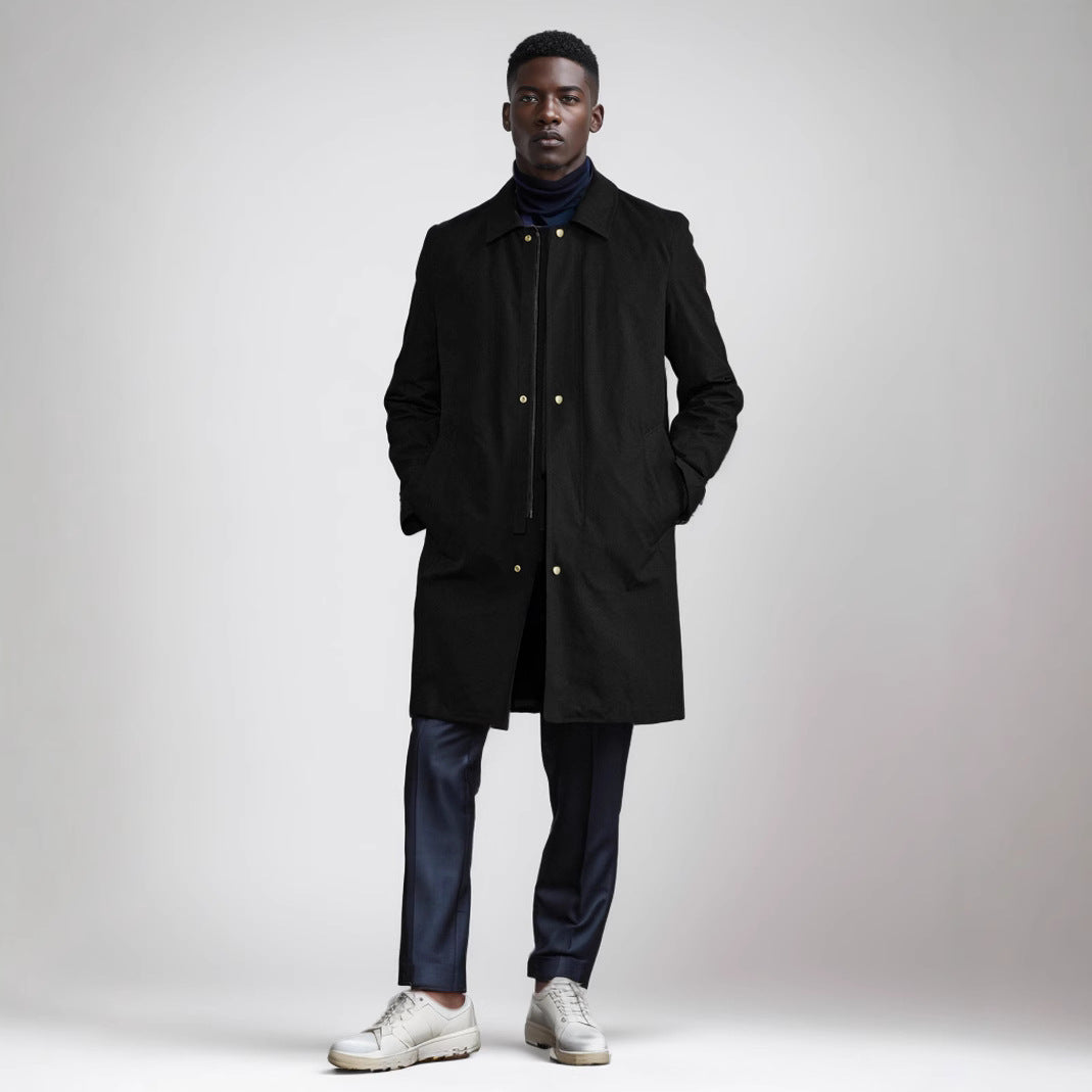 Men's classic knee-length coat with concealed button placket Chichicherry