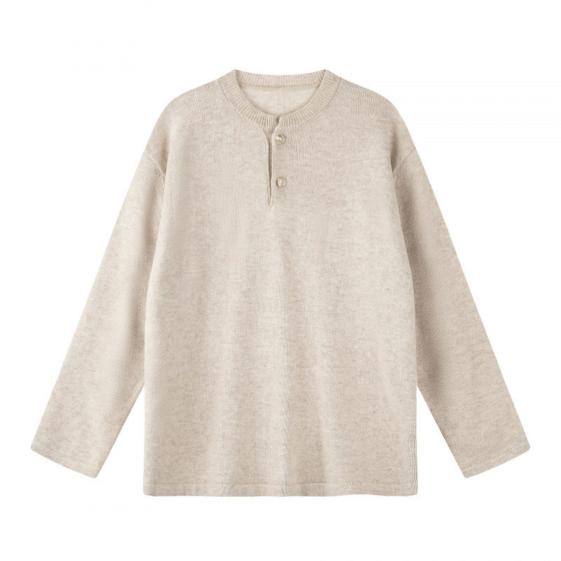 Unisex Oversize knit sweater with Henley button placket, straight hem and light texture Chichicherry