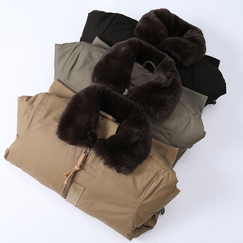 Men's Padded Pilot Bomber Jacket with Faux Fur Collar and Zipper Chichicherry