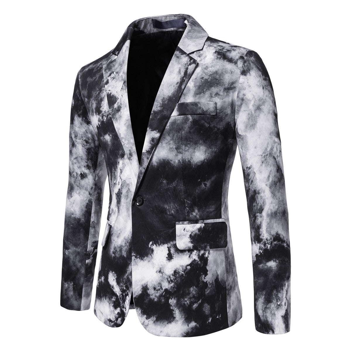 Men's Slim-Fit Blazer with Watercolor Print and One-Button Closure Chichicherry