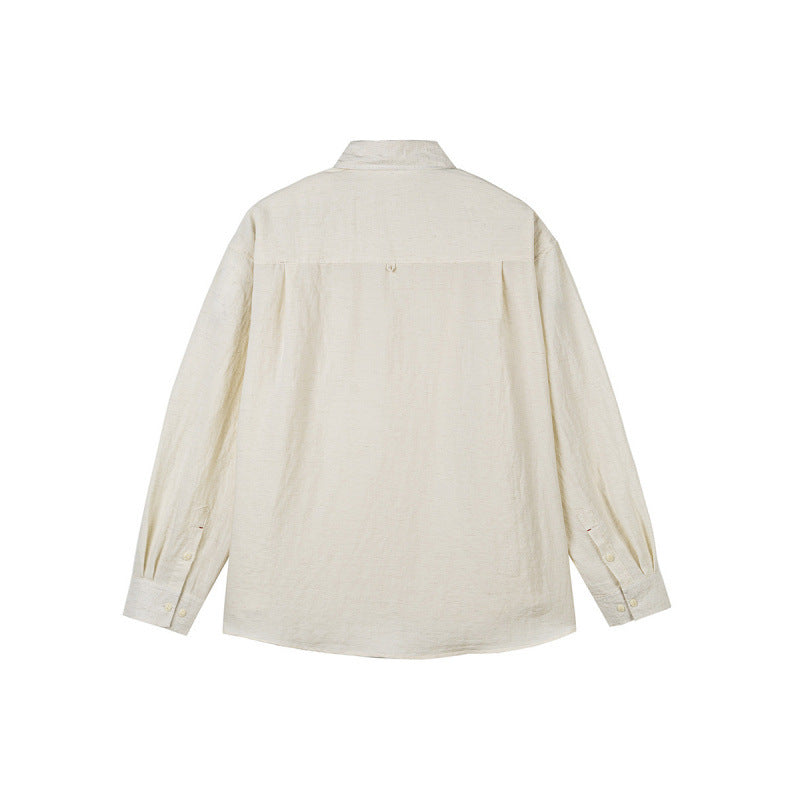Men's Casual Long Sleeve Relaxed Fit Leisure Shirt made of Linen-Cotton Mix with Chest Pocket Chichicherry