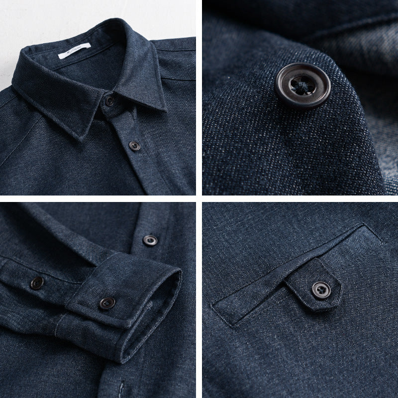 Men's Soft Denim Overshirt with Flap Pocket and Loose Fit Chichicherry