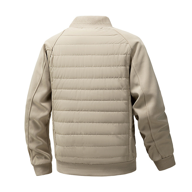 Men's Lightweight Hybrid Bomber Jacket with Quilted Front Raglan Sleeves and Ribbed Cuffs Chichicherry