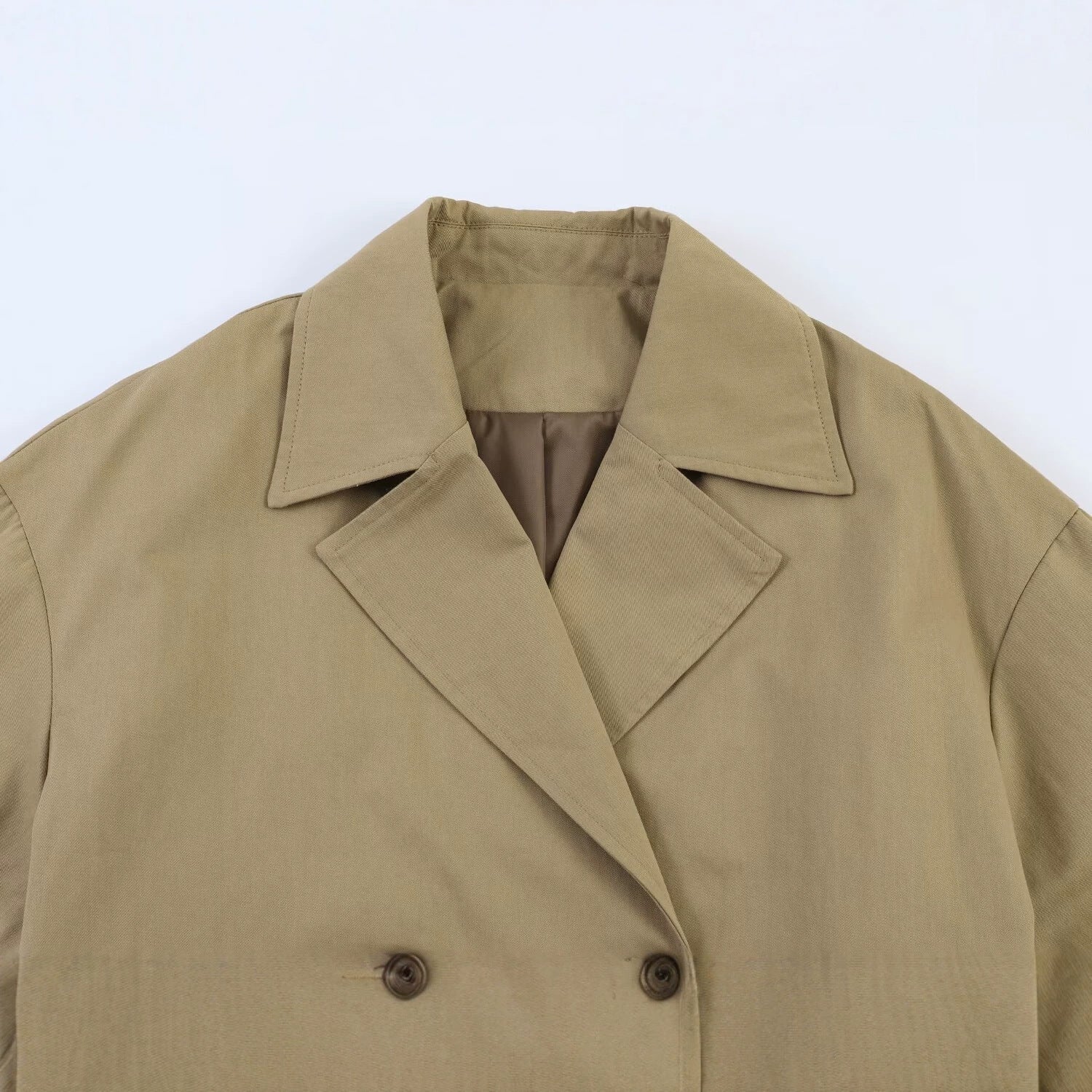 Women Cropped Double Breasted Trench Cape in Boxy Cut Chichicherry