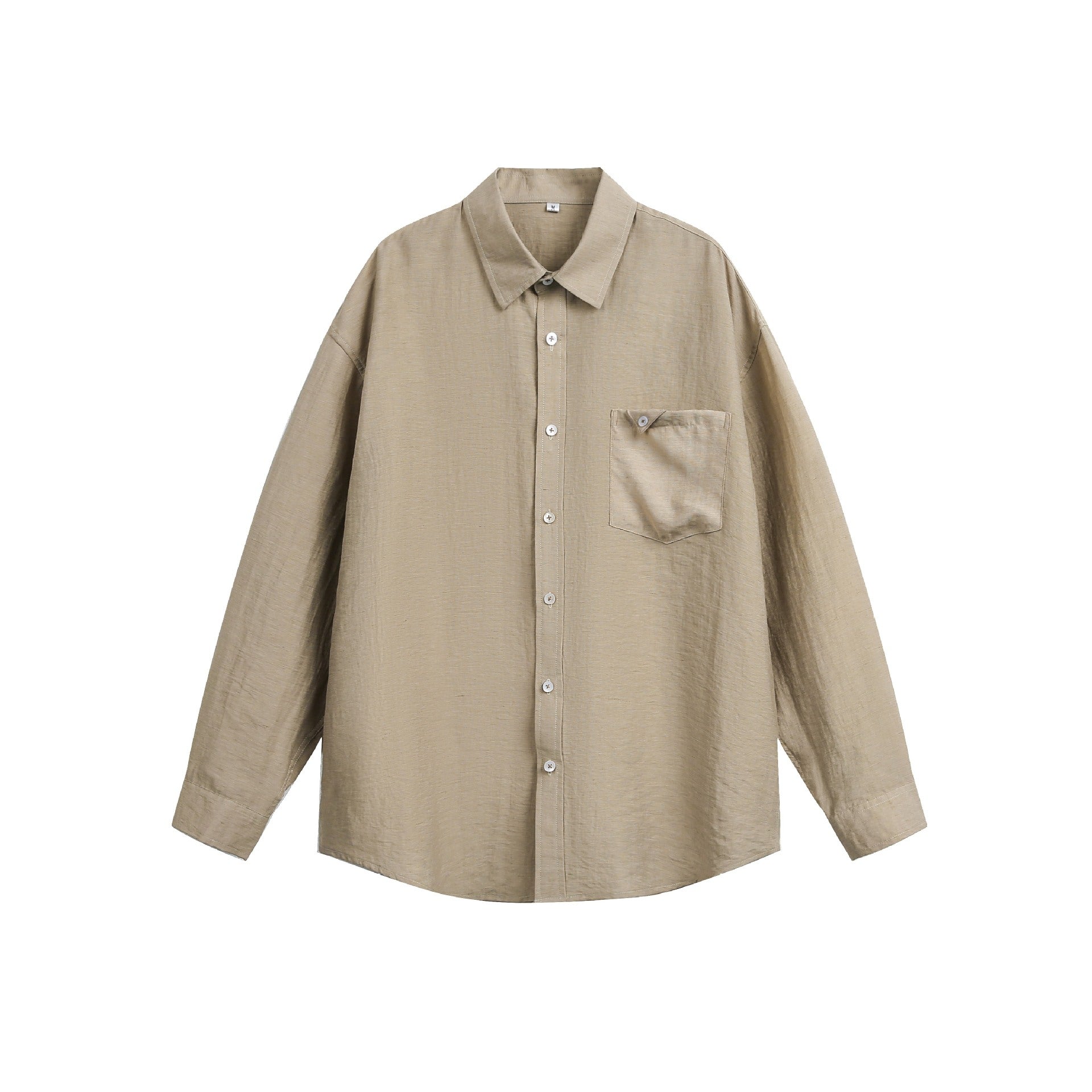 Women's Oversize Linen Blend Shirt Blouse with Large Kent Collar and Patch Breast Pocket Chichicherry