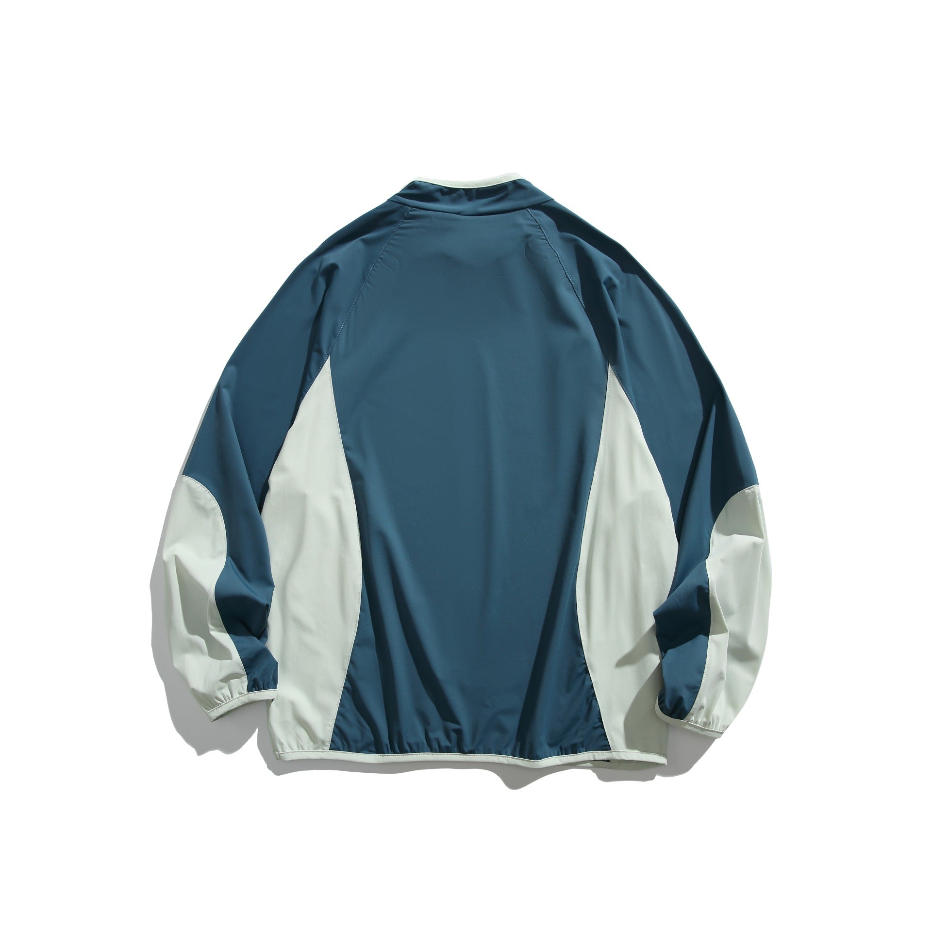 Unisex Oversize Windbreaker Pullover with Stand-up Collar and Contrast Panels Chichicherry