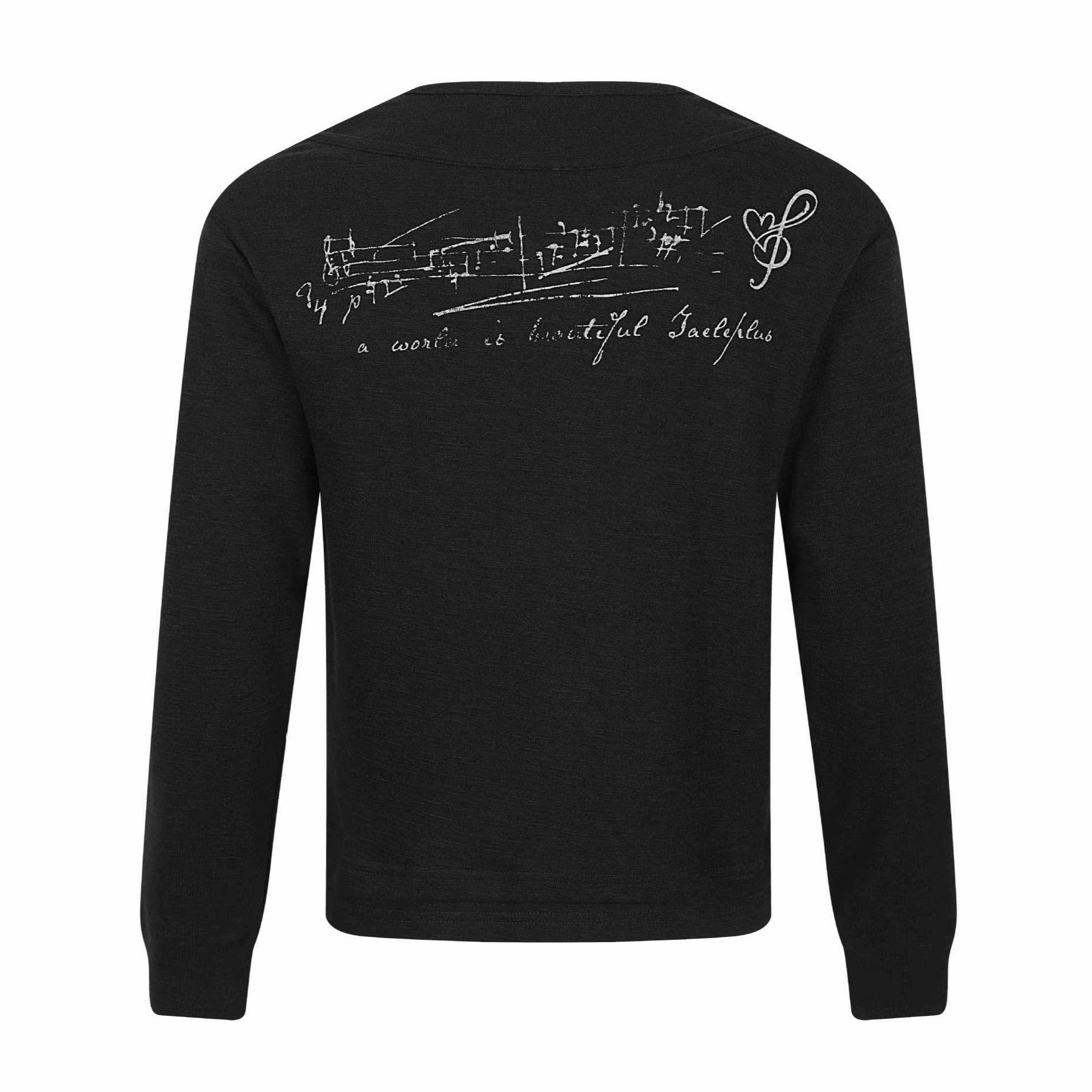 Women's long sleeve shirt in Henley style with musical print and round neckline Chichicherry