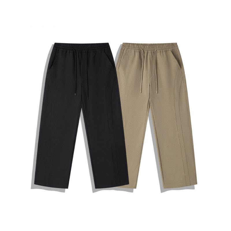 Unisex Wide Relaxed Pants with Elastic Waistband, Drawstring and Decorative Stitching Chichicherry