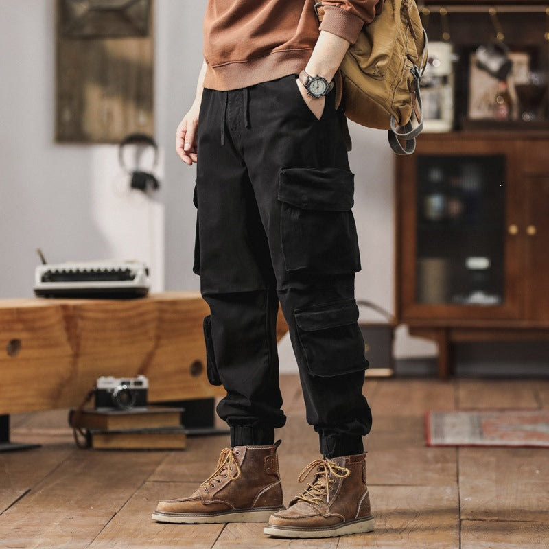 Men's Robust Cargo Jogging Pants with Multifunctional Pockets Drawstring Elastic Cuffs Chichicherry
