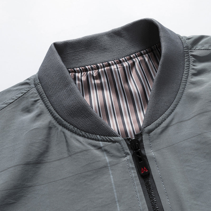 Men's lightweight nylon bomber jacket with striped lining, zippered pockets, and ribbed cuffs Chichicherry