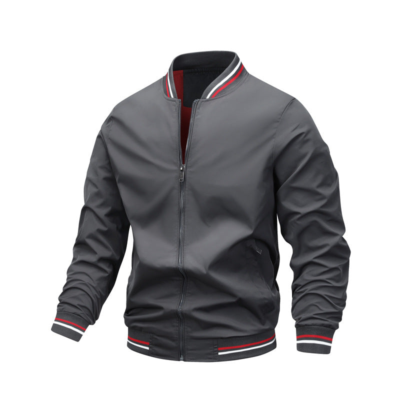 Men's Light Bomber Jacket made of technical nylon with striped ribbed cuffs and contrasting lining Chichicherry