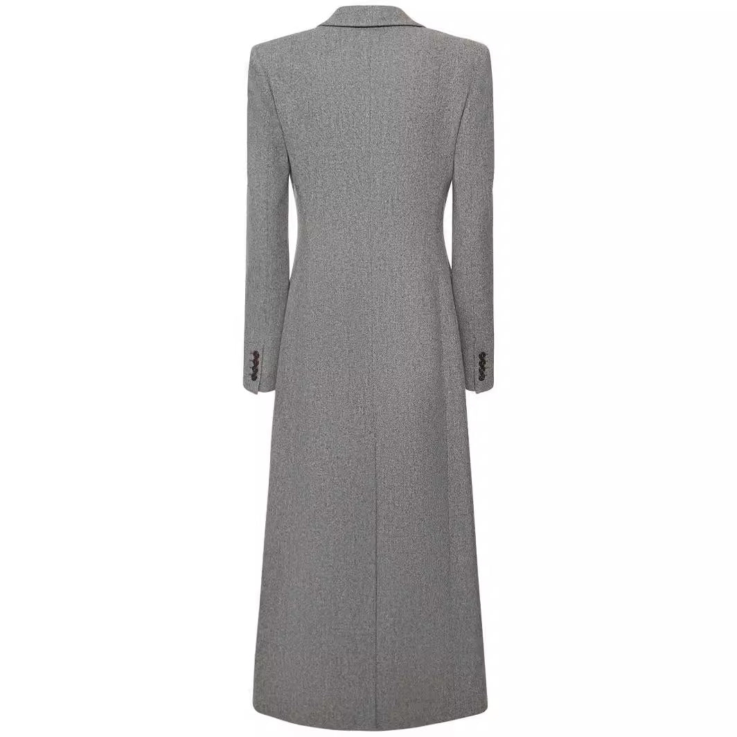 Women's Maxi Long Wool Blend Blazer Coat with Distinctive Shoulder Design Chichicherry