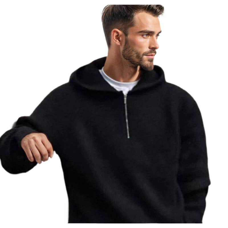Herren Kapuzen-Halbzip-Pullover aus weichem Strukturstrick Chichicherry