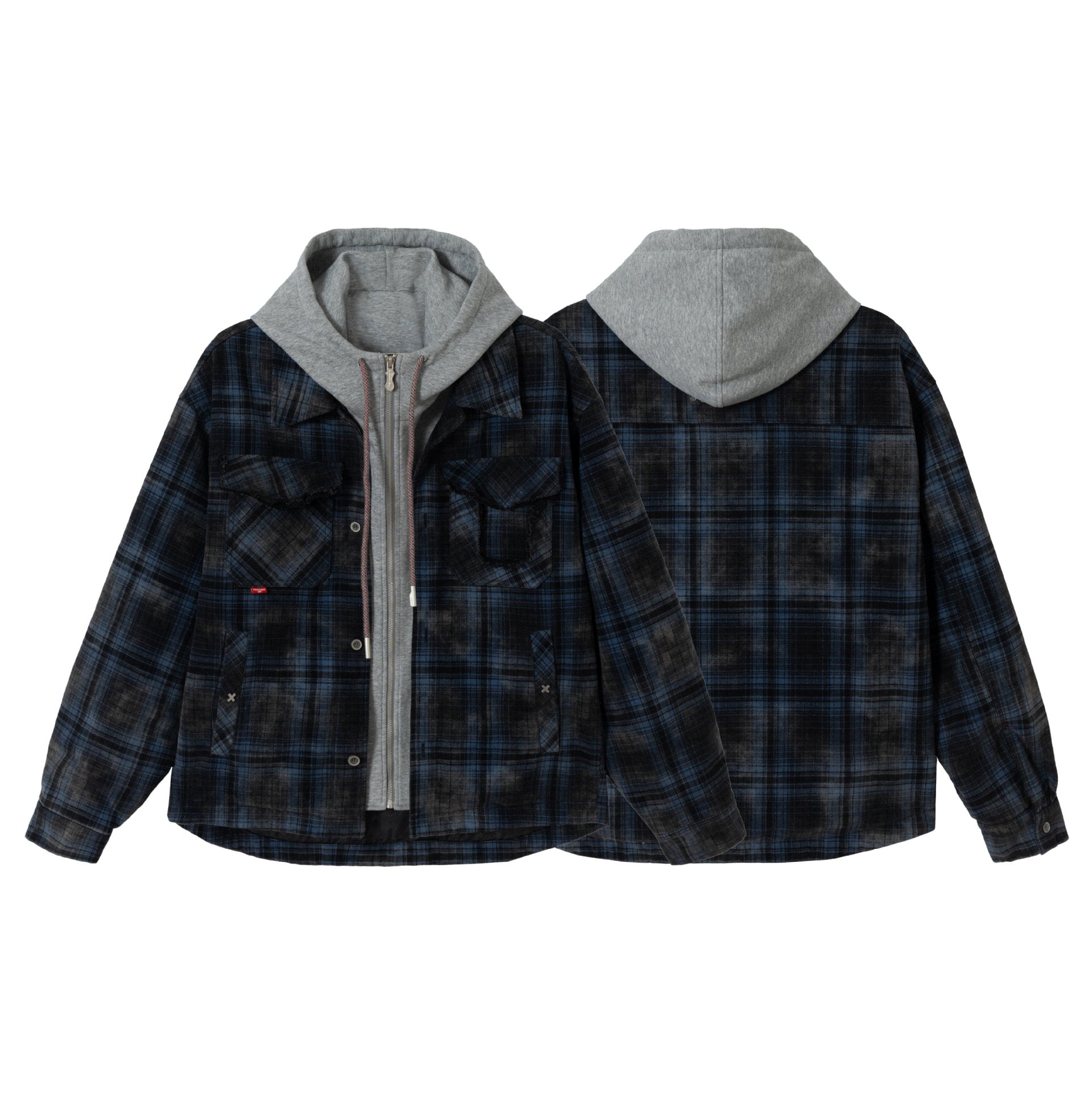 Men's checked layer shirt jacket with integrated hood inner jacket Chichicherry