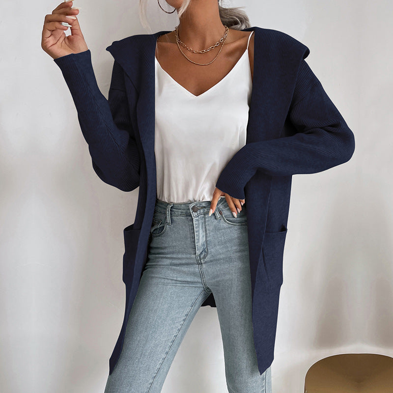 Women's longer ribbed cocoon cardigan made of lightweight fine knit with patch pockets Chichicherry