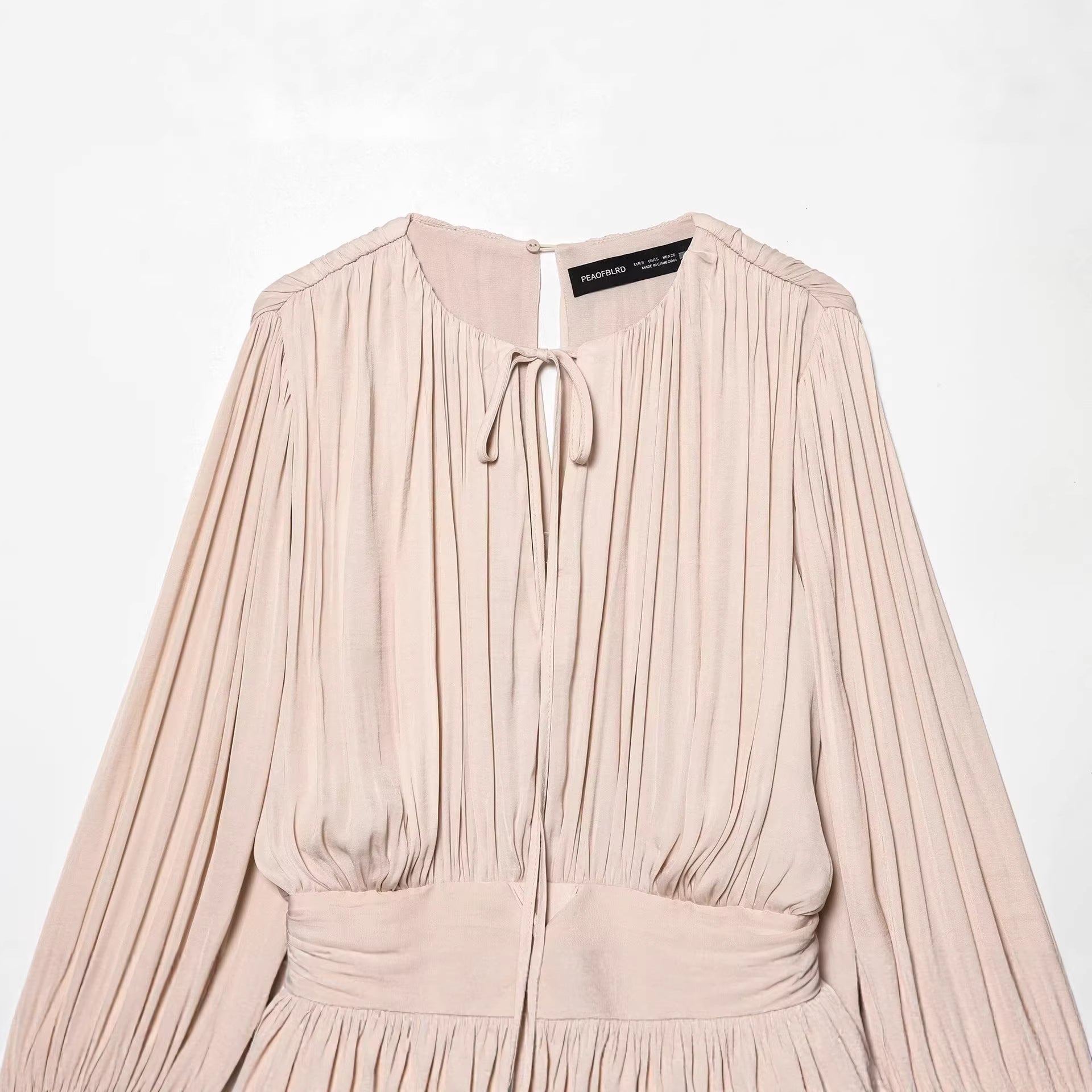 Women Pleated Wrap Dress with Ruffle Skirt and Balloon Sleeves Chichicherry