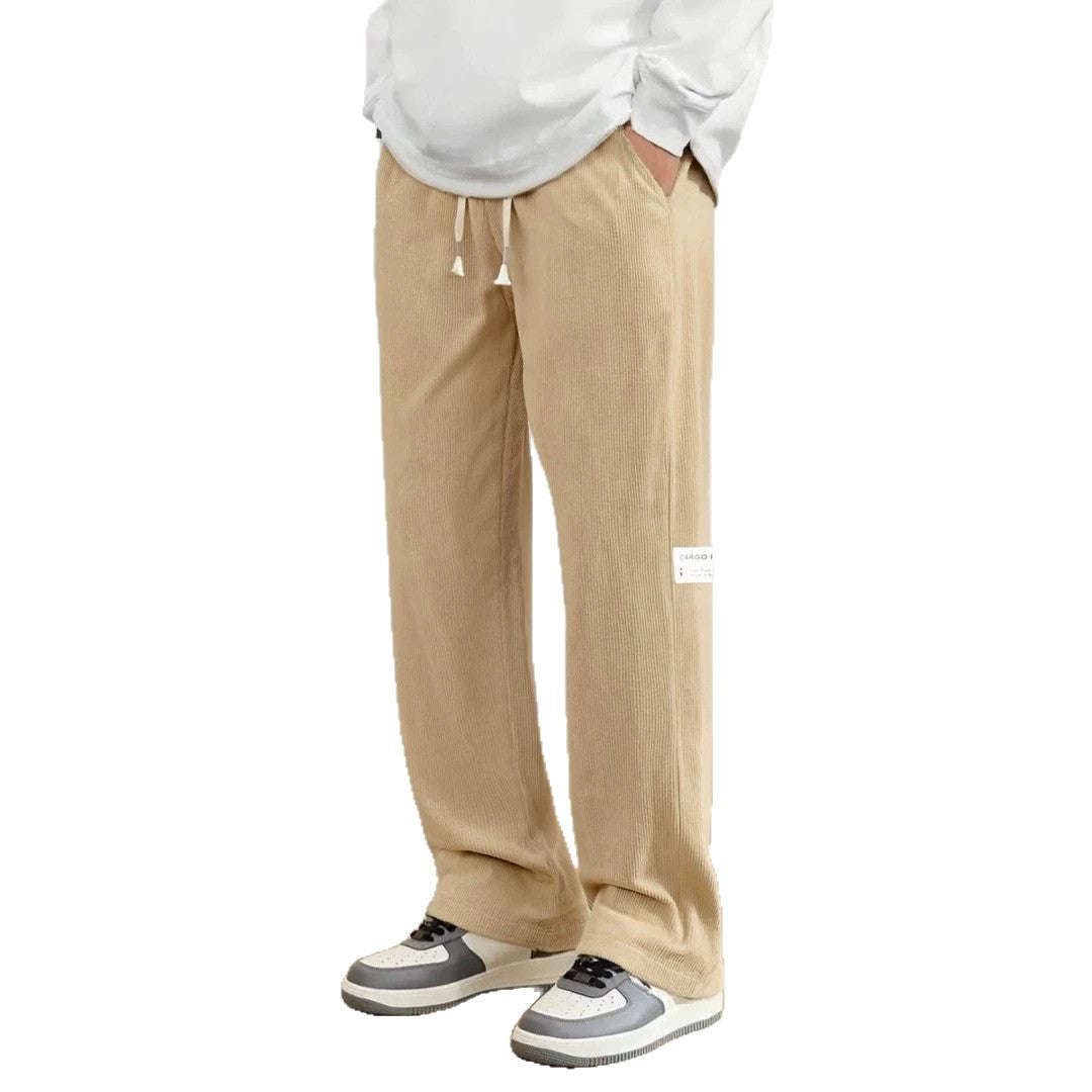 Men's wide cord pants in relaxed fit with drawstring, straight leg & label patch Chichicherry