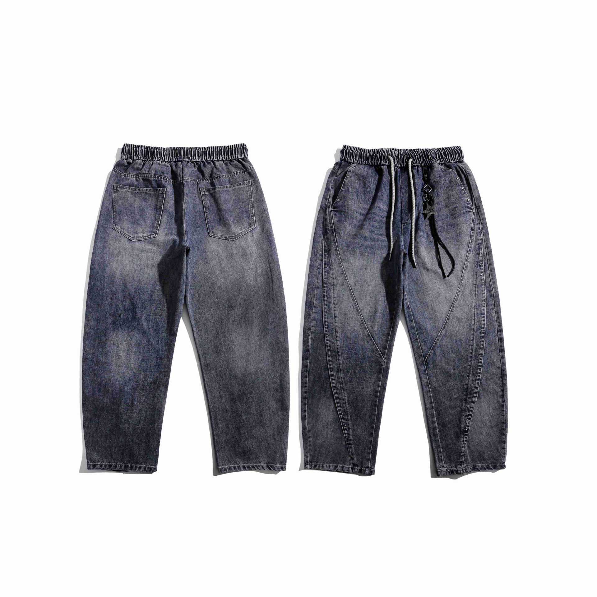 Ladies Jeans Jogger with elastic waistband, decorative seams and carabiner detail Chichicherry