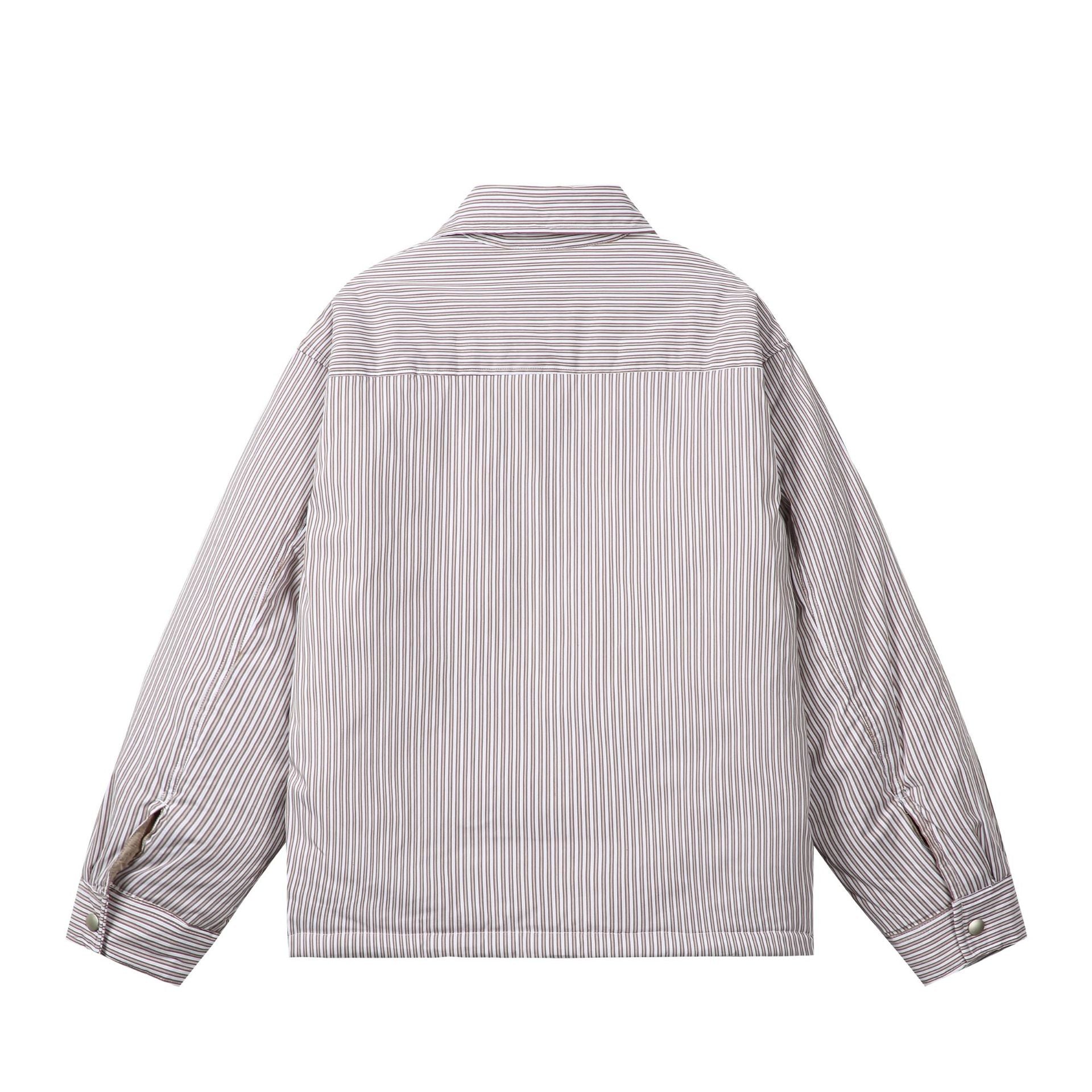 Unisex Striped Boxy Shirt Jacket with Snap Button Placket and Chest Pocket Chichicherry