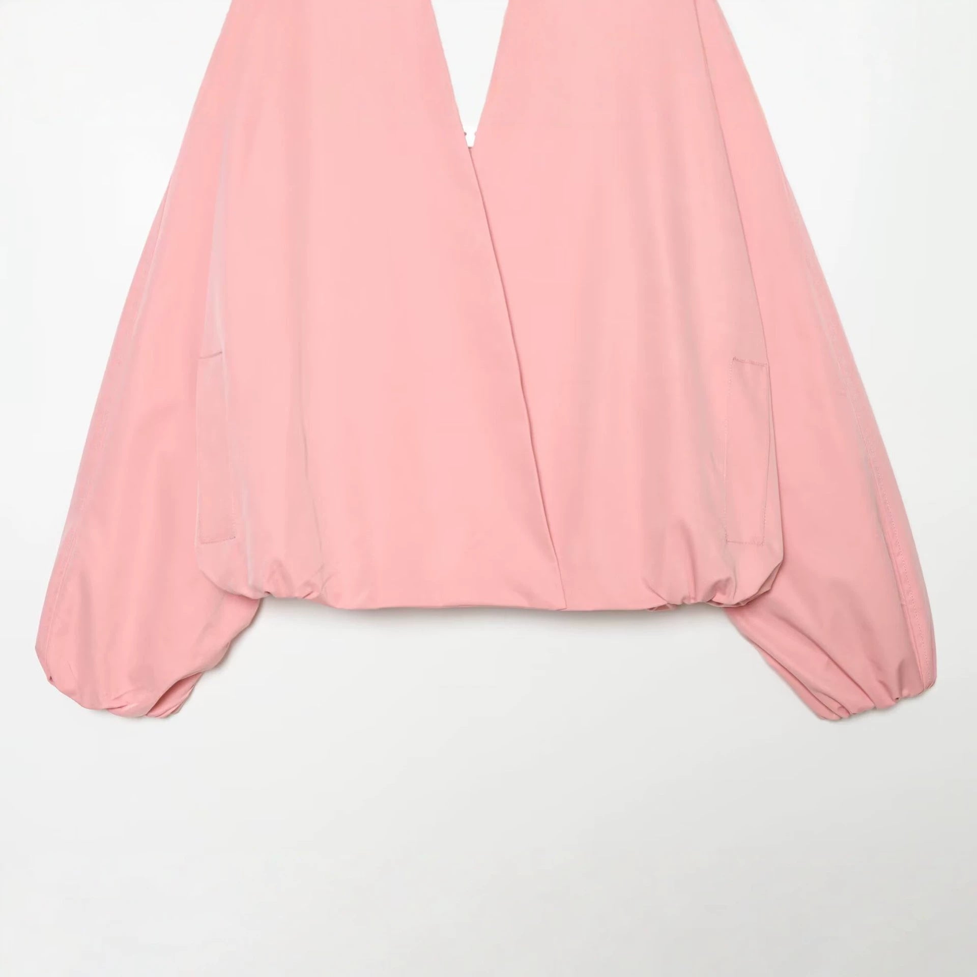 Women's Lightweight Cropped Bomber Jacket in Boxy Cut with Open Kimono Closure Chichicherry
