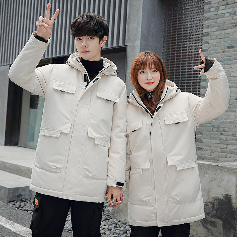 Unisex Padded Long Parka with Hood Multi-Pockets and Windproof Thermal Insulation Chichicherry