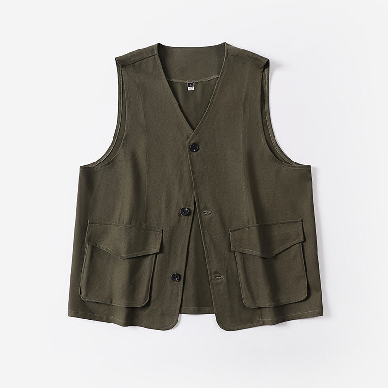 Men's multifunctional cotton vest with patch pockets and V-neck Chichicherry