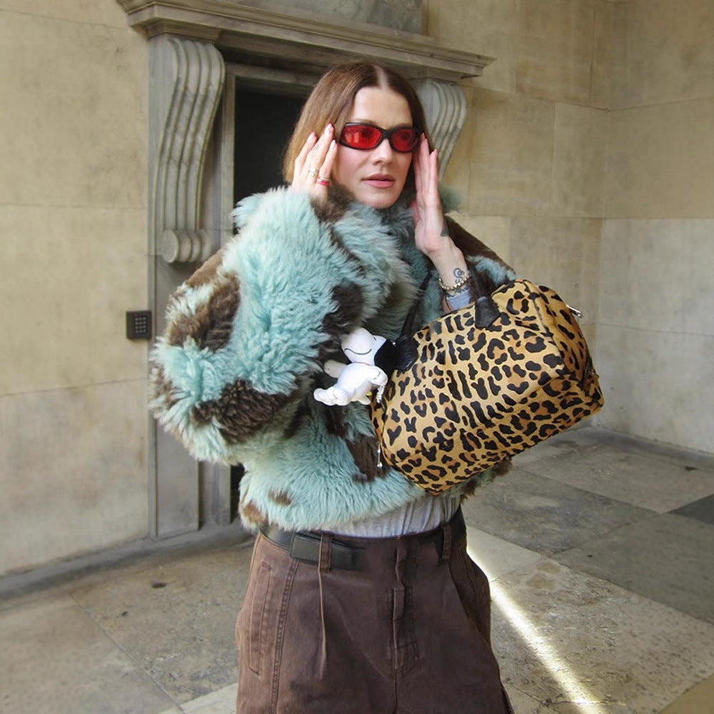 Women's Cropped Faux Fur Coat with Voluminous Shawl Collar Chichicherry