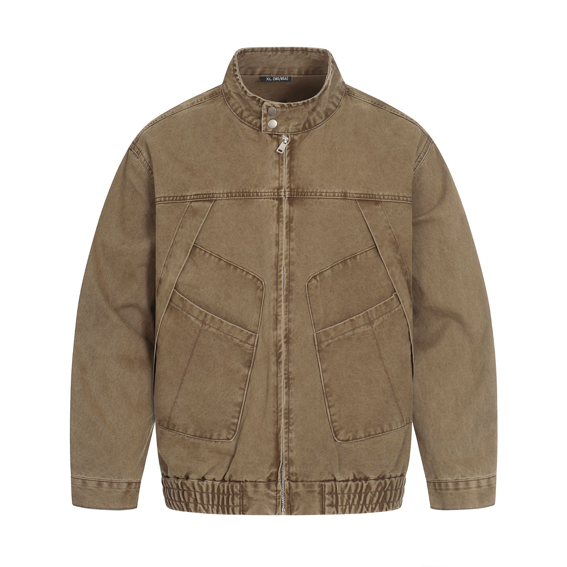 Men's short-cut field bomber in vintage canvas with stand-up collar and large flap pockets