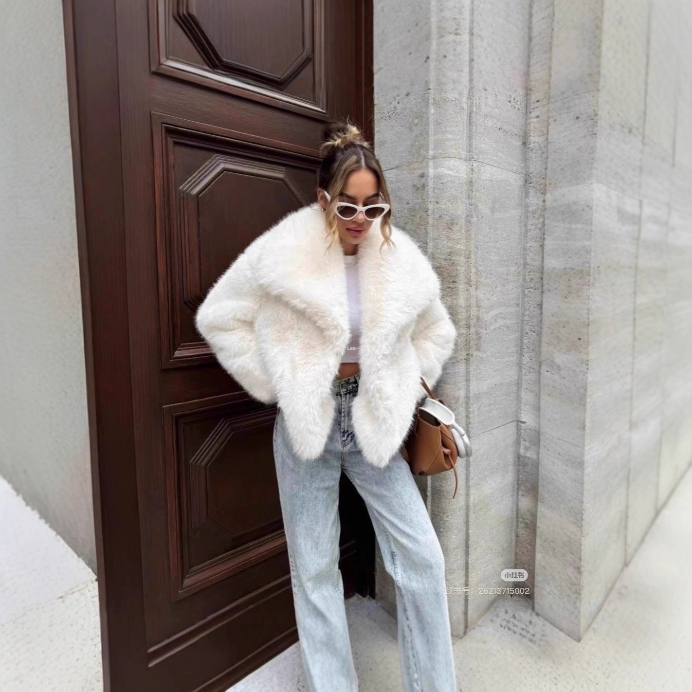 Women's Cropped Faux Fur Bolero with Extra Soft Long Pile and Voluminous Shawl Collar Chichicherry