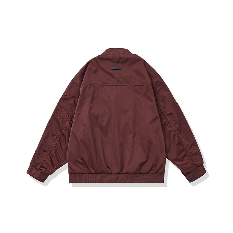 Unisex Short Cut Boxy Bomber Jacket in Utility Look with Front Zip, Flap Pockets and Ribbed Cuffs Chichicherry