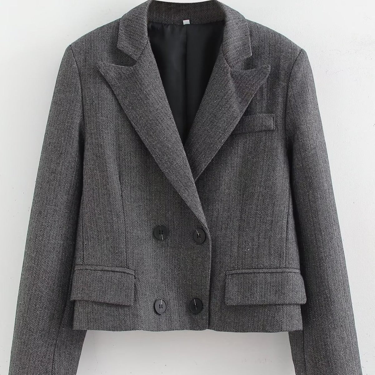 Women Short Cut Double Breasted Blazer in Houndstooth Pattern Chichicherry