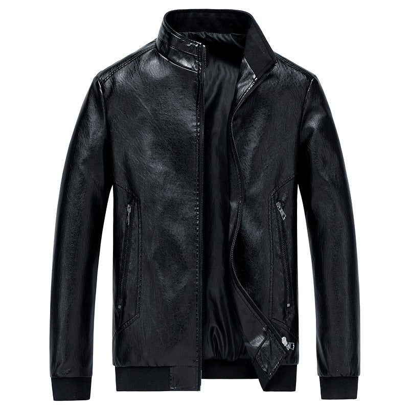 Men's Shiny Faux Leather Blouson in Slim Bomber Cut with Stand-Up Collar and Concealed Zip Placket Chichicherry