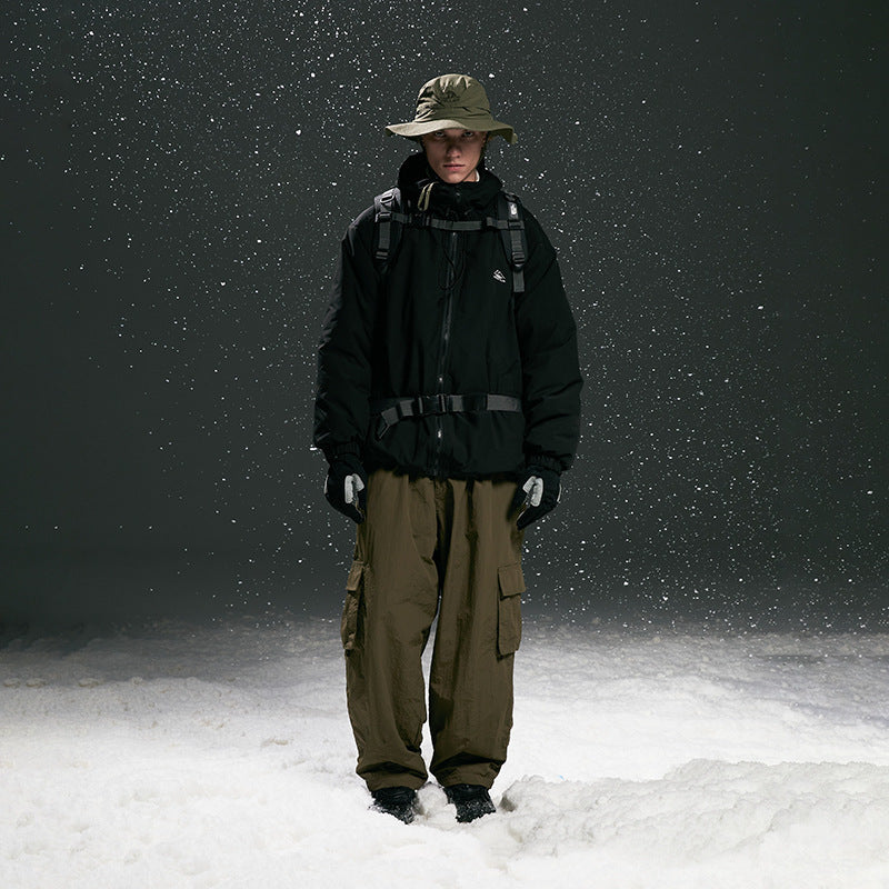 Men's Padded Tech Outdoor Jacket with Adjustable Waist Belt, Utility Attachments and Hidden Hood Chichicherry