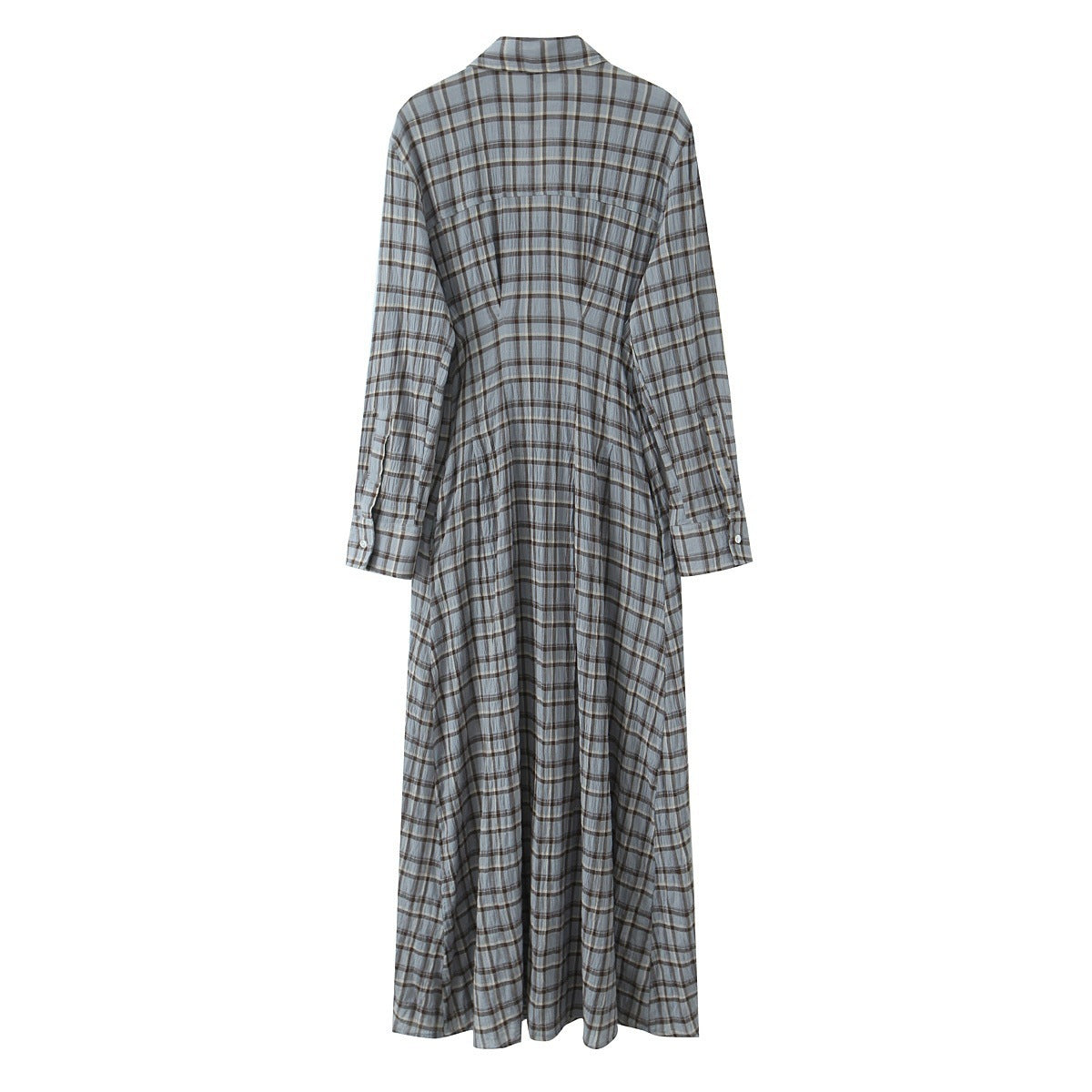 Ladies' maxi dress in shirt blouse style with continuous button placket and tailored pleated section Chichicherry