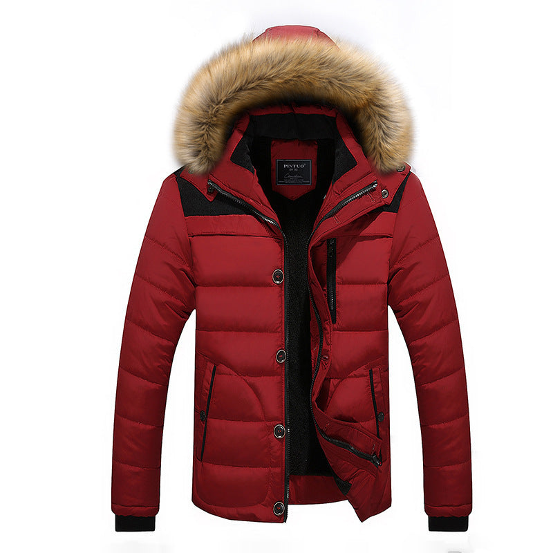 Men's insulated quilted parka with removable hood trim and windproof front Chichicherry