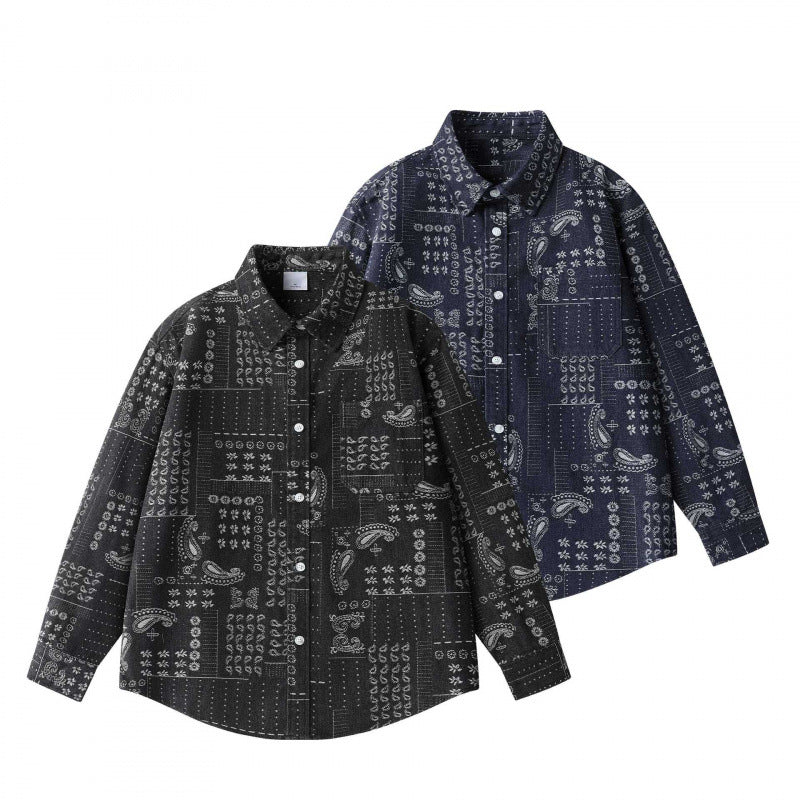 Unisex Boxy Paisley Patchwork Overshirt made of cotton blend with shirt collar and patch breast pocket Chichicherry