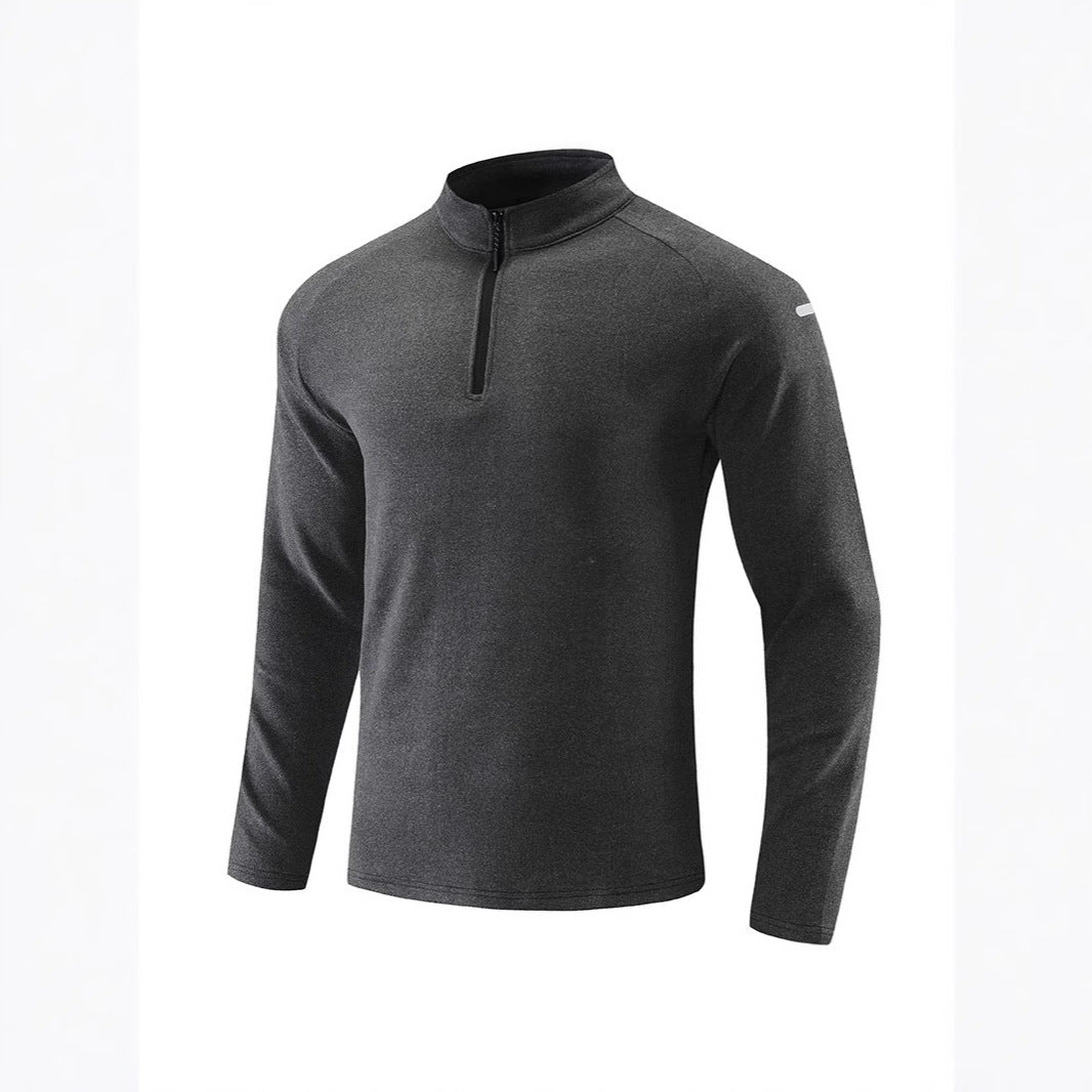Men's Breathable Functional Long Sleeve Shirt with Stand-up Collar and Short Zipper Chichicherry