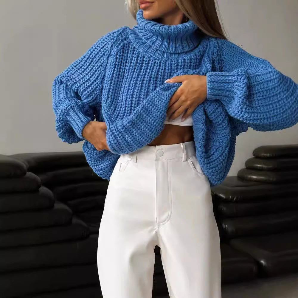 Damen Oversized Grobstrick-Pullover mit Rollkragen und weitem Schnitt Chichicherry