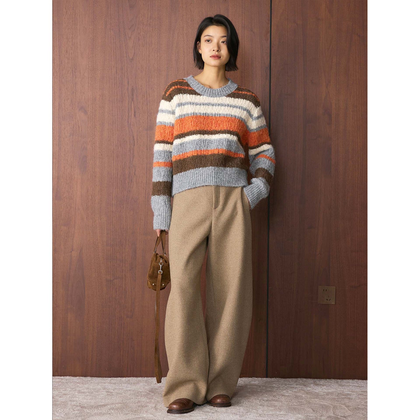 Women’s Oversize Striped Sweater made of Alpaca Blend with Marled Plush Yarn Chichicherry