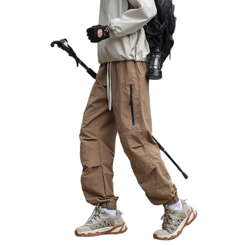 Men's Lightweight Technical Cargo Trekking Pants with Drawstring Waist, Zipper Pockets, and Elastic Hem Chichicherry