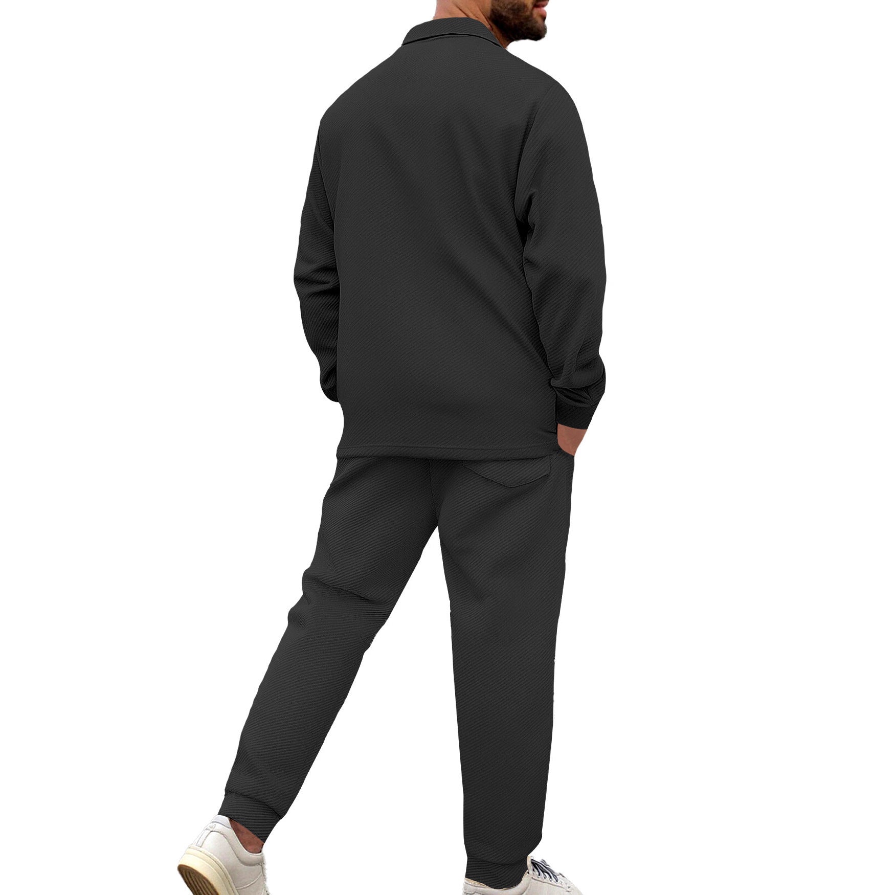 Men's Comfort Two-Piece Waffle Structure Shirt Jacket with Flap Pocket and Relaxed Cuff Pants Chichicherry