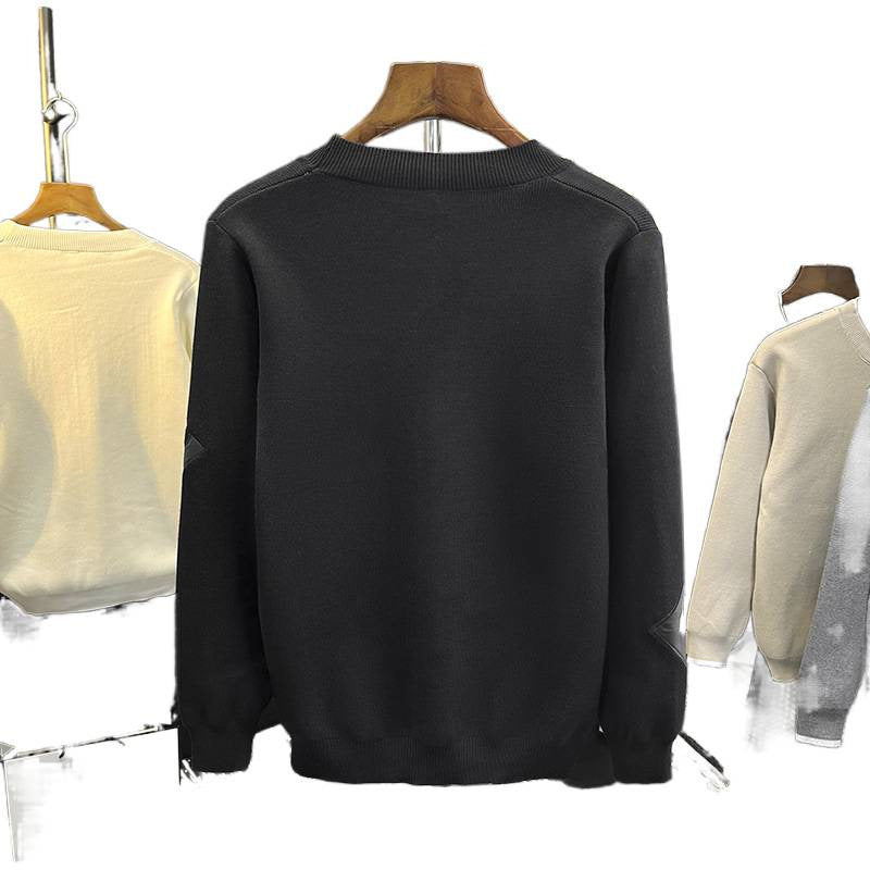 Herren Strick-Cardigan mit V‑Ausschnitt und dekorativen Puzzle‑Applikationen Chichicherry