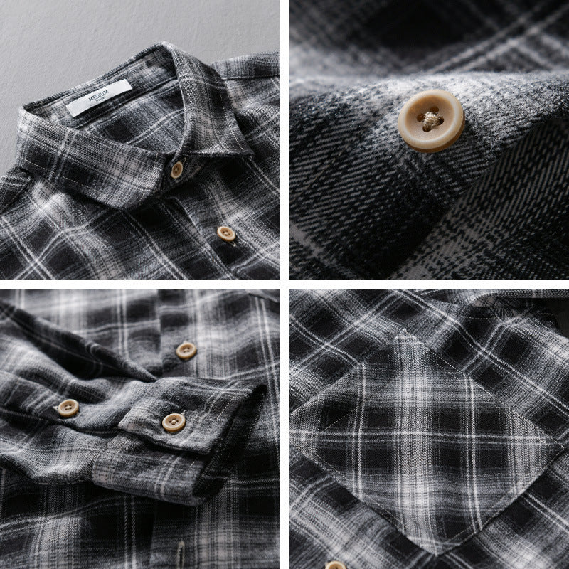 Men's Checkered Flannel Overshirt with Soft Cotton Texture, Chest Pocket and Relaxed Fit Chichicherry