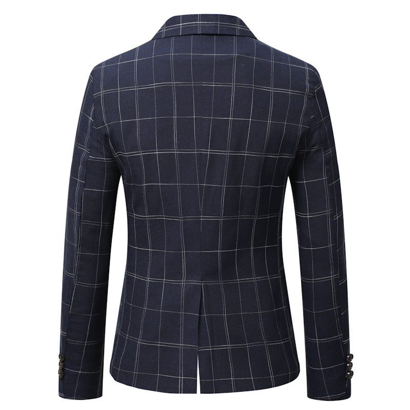 Men's Fitted Checkered Blazer with One-Button Closure and Windowpane Pattern Chichicherry